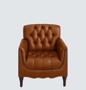Brown Tufted PU Leather Chesterfield Accent Armchair Wood Legs Traditional Style Living Room Sofa One Seat Upholstered <b>Chair</b> - Product Image 1