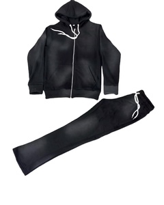 Haute qualité 100% coton hommes lourd imprimé à capuche Streetwear hiver Tracksuits-2 pièce survêtements - Product Image 1
