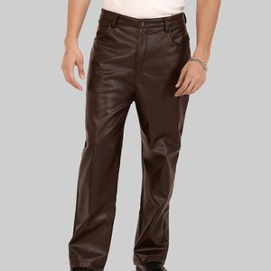 Pantalones de Cuero Marrón para Hombre, Corte Ajustado, Estilo Motero, Vintage, Lona Impermeable - Product Image 1