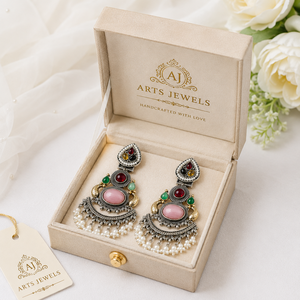 Fabricant Vérifié Boucles d'oreilles pendantes de mariage pour femme en zinc plaqué or et argent oxydé, motif fleur de perle bohème, sertissage clos - Product Image 6