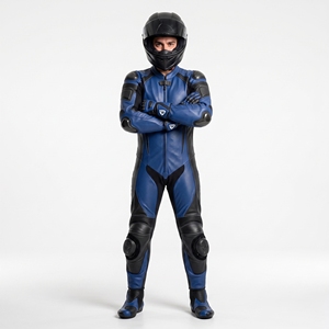 Combinaison de course moto personnalisable en cuir bleu et noir Dumela, protection intégrale, respirante, toutes saisons, pour adulte, sur mesure - Product Image 2