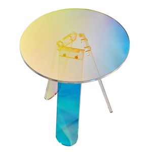 Tavolino da Caffè in Acrilico Iridescente, Tavolino Laterale in Vetro Trasparente Arcobaleno con Funzione Rimovibile per Bevande, Cibo e Snack nel Soggiorno - Product Image 6