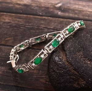 Natural Emerald Moissanite Charm <b>Bracelet</b> in Sterling Silver White Gold Plated Luxury Wedding Green <b>Gemstone</b> Jewelry for Women - Product Image 1
