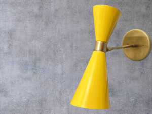 Modern Brass & Enamel Art Deco Wall <b>Sconce</b> | Handmade Round Yellow Gold Wall <b>Light</b> for Home Office Indoor Use-Calvin Handicraft - Product Image 2