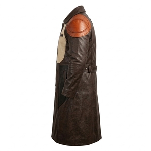Abrigo de Cuero Genuino para Hombre, Color Marrón Oscuro, con Paneles Beige, Cuello con Pliegues en los Hombros, Largo Medio, Proveedor B2B - Product Image 4