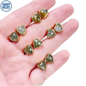 Pendientes de botón con cabujón de corazón de 9 mm, chapados en oro |   Pendientes de Plata de Ley 925 para Mujer |   Joyería al por Mayor - Product Image 1