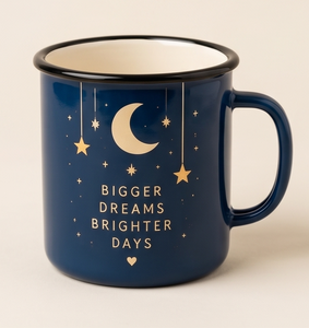 Hanging Stars And Moon Print Iron Enamel Mug Midnight Blue Motivational Quote Metal Coffee Cup Factory Direct Wholesale Partner - Product Image 5