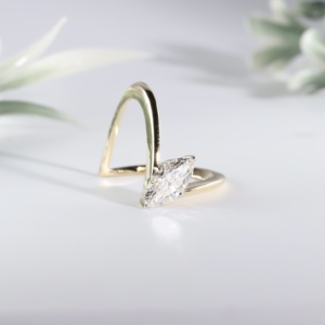 Gold Marquise Cut Lab Grown Diamond Engagement <b>Ring</b> Modern V Shaped Chevron Wishbone Wedding Band Solitaire <b>Fine</b> Jewelry - Product Image 3