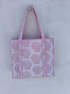 Bolsa de Mano Grande de Verano con Estampado de Bloques, Bolsa de Algodón para Fin de Semana, Bolsa de Compras, Bolsa de Viaje Hecha a Mano para Mujer - Product Image 4
