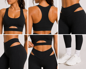 Custom Women Yoga Set Cutout High Waist Leggings Sports Bra Gym Fitness Workout Activewear OEM Wholesale - Product Image 3
