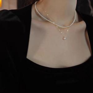 Collier en argent S925 plaqué or avec perle d'eau douce, design simple avec teinte naturelle ronde et impeccable, tendance élégante - Product Image 1