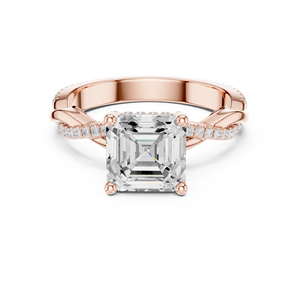 แหวนเพชรรูปทรง Asscher แบบเจียระไนเหลี่ยมสี่เหลี่ยม ฝังแบบสี่ขา ดีไซน์เกลียว วัสดุโรสโกลด์ 14K เพชรเพาะเลี้ยงในห้องปฏิบัติการ พร้อมใบรับรอง GRA สำหรับงานแต่งงาน - Product Image 1