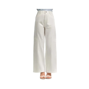 Jeans de Mezclilla Blancos Básicos Cómodos para Mujer, Estilo Urbano/Casual/Streetwear, Transpirables para Uso Diario - Product Image 1