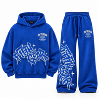 Setelan Training Pria Model Oversize Baggy 100% Katun Ramah Lingkungan dari Produsen Khusus, Hoodie dan Celana Sweatpants Double Waist Model Flare