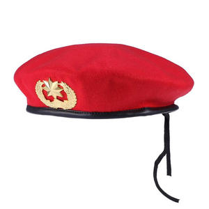 <b>Red</b> <b>Wool</b> Beret With Gold Star Emblem Formal Hat For Adults Unisex Four Seasons Wear 56-58CM - Product Image 6