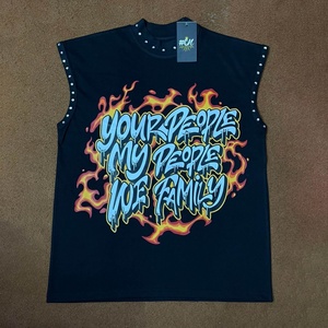 Custom Mens <b>Rhinestone</b> Studded Sleeveless T-Shirt Graffiti Graphic Print Cutoff Muscle Streetwear <b>Top</b> - Product Image 1