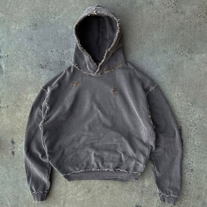 Collection Street Moderne – Sweat à Capuche Homme Délavé Effet Usé Bords Bruts – Tenue Décontractée – Pull à Capuche Délavé - Product Image 1