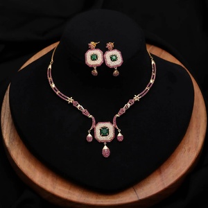 Handmade Pearl Ruby Emerald Necklace Set 22K Gold Plated Brass Traditional Bridal Jewelry for Women Wholesale Price - Product Image 1