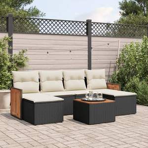 Conjunto de Sofá de Jardín de Ratán PE Negro con Patas Ajustables Grandes, Muebles de Exterior Cómodos y Elegantes - Product Image 1