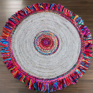 Grands tapis ronds en jute Chindi de 3 pieds et 4 pieds, taille personnalisée, tissés, écologiques, modernes, bohèmes, réversibles, en jute naturelle recyclée - Product Image 3