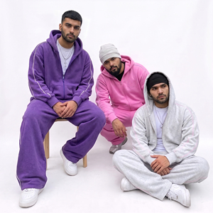 Wholesale Custom Heavy Terry Fabric Mens Autumn Streetwear All Over Printed Side Stripe Zip-Up Hoodie Sweatpants Set - Product Image 2