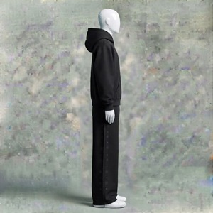 Unisex 2 in 1 <b>Cropped</b> <b>Zip</b> <b>up</b> Hoodie and Wide Leg Fleece Sweatpants Set Oversized Casual Streetwear Matching Two Piece Tracksuit - Product Image 3
