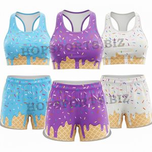 Ensemble soutien-gorge et short personnalisé, ensemble top et short motif crème glacée, fabricant et fournisseur d'ensembles soutien-gorge et shorts de sport, tenue d'entraînement de cheerleading - Product Image 6