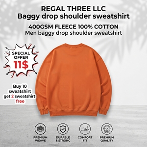 เสื้อสเวตเชิ้ตผู้ชายทรงโอเวอร์ไซส์ ไหล่ตก ผ้าฟลีซ 400GSM 100% คอตตอน คอกลม สวมหัว สไตล์แบ็กกี้ เสื้อกันหนาวแฟชั่นสตรีทแวร์ - Product Image 2