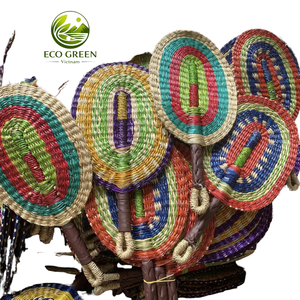 Abanico Tejido a Mano de Pasto Marino Natural, Multicolor, Forma Ovalada y Redonda, Abanico Decorativo para Bodas, Fiestas y Regalos - Product Image 4