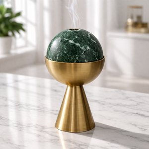 Stone <b>Aroma</b> <b>Diffuser</b> with Brass Pedestal Essential Oil Burner Luxury Home Decor Incense Holder Modern Fragrance <b>Diffuser</b> - Product Image 4