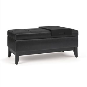 Panchina ottomana nera con vassoio elegante e pouf - Product Image 1