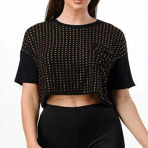 Unique Style Women <b>Rhinestone</b> crop <b>top</b> Cheap Price Women's Breathable Crop <b>Top</b> Simple Solid Colour High Quality <b>Rhinestone</b> crop - Product Image 1