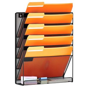 Portadocumenti da Parete in Metallo a 6 Tasche, Porta Riviste e Documenti a Rete per Casa e Ufficio - Product Image 1