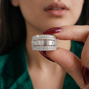 Fast Delivery Jewellery Skillful High Quality 18k Solid White Gold Real Diamond Baguette Big Cluster Engagement Wedding Party - Product Image 4