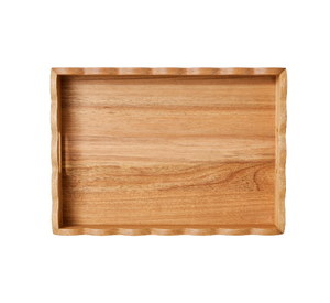 Plateau de service élégant en bois d'acacia festonné avec poignées, plateau décoratif en bois pour le petit-déjeuner, table basse, ottoman, cuisine - Product Image 4