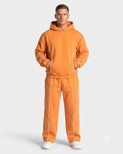 Wholesale Men's Orange <b>Oversized</b> Contrastlined Custom Tracksuit Set Premium Quality Cotton Fleece Hoodie & Wide Leg <b>Sweatpants</b> - Product Image 1