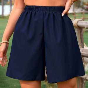Pantalones Cortos Tipo Culotte para Mujer, Cintura Elástica, Color Sólido, Pierna Ancha, Casuales, Primavera-Verano, Tejido 100% Algodón, Personalizables - Product Image 6