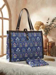 Floral Jacquard <b>Canvas</b> Tote Bag Set Zipper Handbag Crossbody Pouch <b>Wallet</b> for Daily Work Travel - Product Image 1