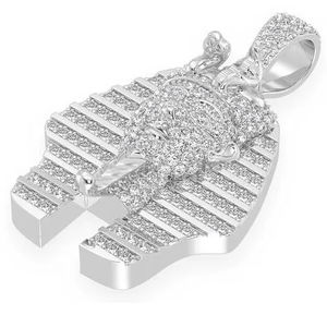 925 Sterling <b>Silver</b> Rhodium Plated Cartoon Egyptian Pharaoh Hip Hop Customizable Iced Moissanite Charm Pendant <b>Necklace</b> Unisex - Product Image 2