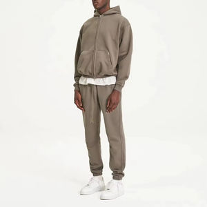 Sudadera con capucha de invierno para hombre, al por mayor, con doble cremallera, estilo urbano, de algodón grueso, oversize, con hombros caídos, lisa, personalizable, de forro polar corto - Product Image 4