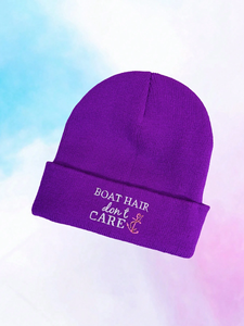 Boat Hair Don't Care Embroidered Beanie Hat Unisex Acrylic <b>Winter</b> <b>Cap</b> Casual Style Adult 56-58CM Beanie Hat For Men And Women - Product Image 6