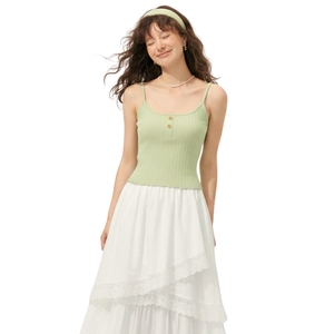 Camiseta sin mangas de punto acanalado con botones para mujer, tela elástica de tacto suave, top minimalista sin mangas para venta al por mayor de ropa - Product Image 1