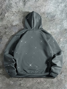 Hip Hop Oversized Black Rhinestone Hoodie Full Zip <b>Thick</b> <b>Fleece</b> Sweatshirt Vintage Casual Street Fashion <b>Jacket</b> for Men Women - Product Image 3