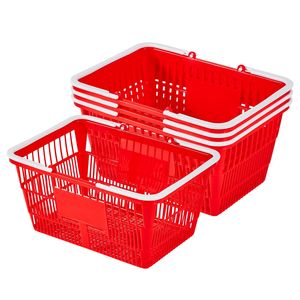 4 Cestas de Compra de Plástico PE Rojo de 21L, con Asas, Apilables, Estructura de Malla Densa, Soporta 20 Libras, Portátiles para Tiendas de Abarrotes y Comercios Minoristas - Product Image 1