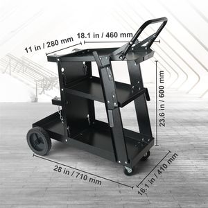 Chariot de soudage robuste à 3 niveaux, capacité de 400 lb, roues pivotantes à 360°, rangement pour réservoirs, matériau PP - Product Image 5