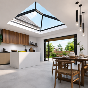 Modern Pyramid Glass Skylight Roof with Black Aluminum <b>Frame</b> Natural Daylighting System <b>for</b> Residential Kitchen Interior - Product Image 5