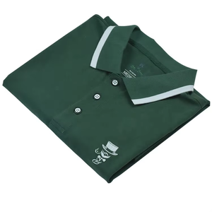 Polo en coton Oxford vert foncé pour homme, manches courtes, logo brodé, décontracté, respirant, coupe classique, design sur le devant - Product Image 3