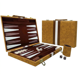 Custom Luxury Quality Leather Material Made <b>Backgammon</b> Wholesale Price Travel Portable <b>Backgammon</b> <b>Set</b> With Two Dice Cup - Product Image 4
