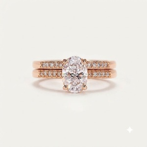 Bague de fiançailles en or rose 10K avec diamant ovale 1,25 carat de clarté E VS1 et demi-alliance éternelle pour elle, bague en diamant de laboratoire véritable - Product Image 1