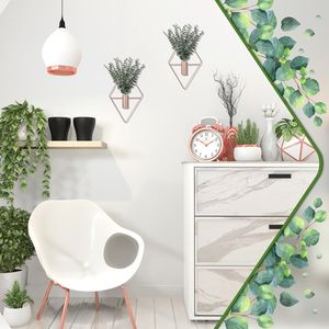 Ensemble de 4 jardinières suspendues géométriques bohèmes modernes, eucalyptus artificiel, vase en métal, plantes d'intérieur, étagères murales - Product Image 6